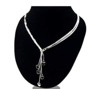 NEW Silver 5 Line Hearts Chain Necklace